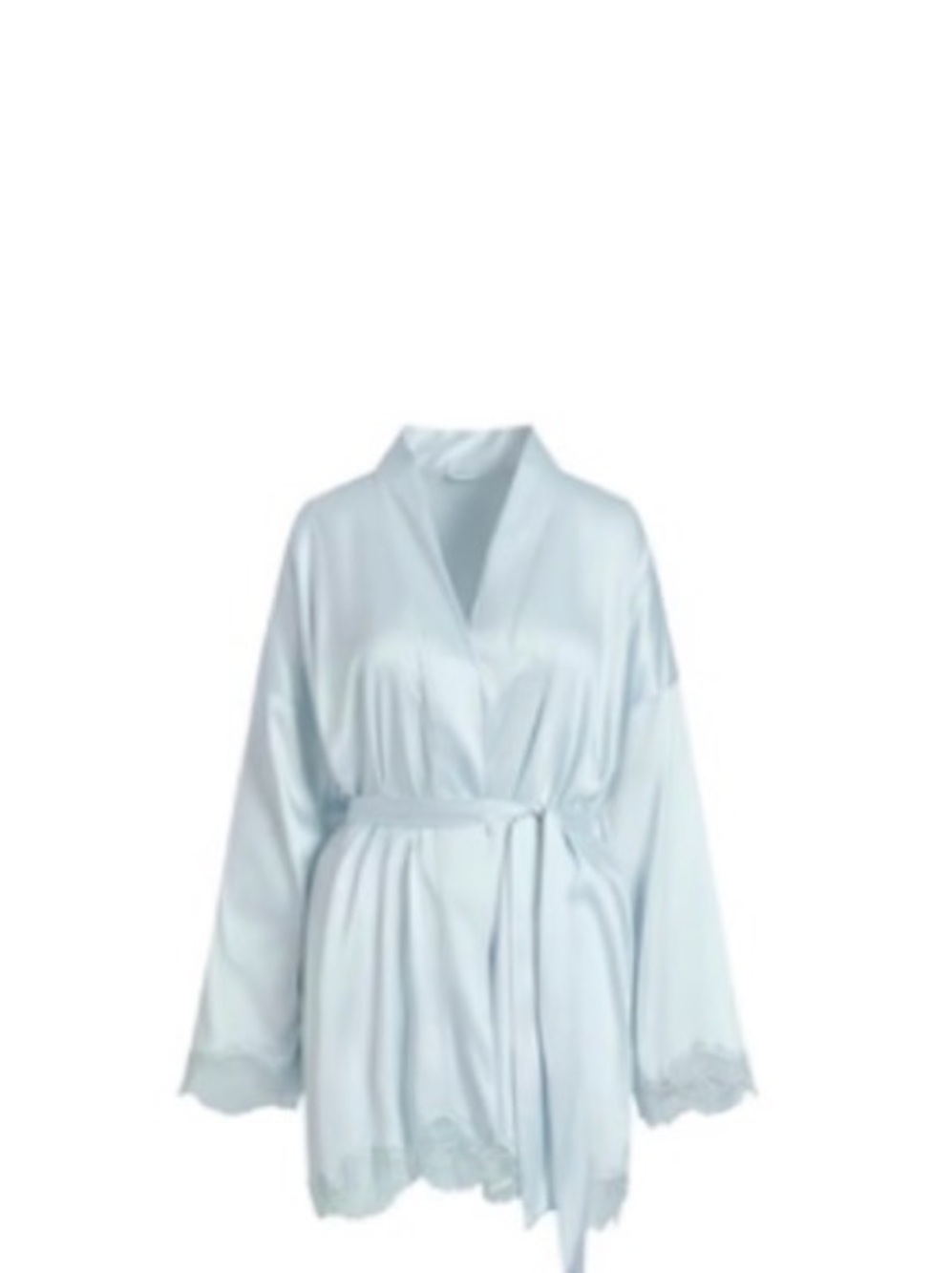 SKIMS Pale Blue Satin Short Robe with Lace Hem